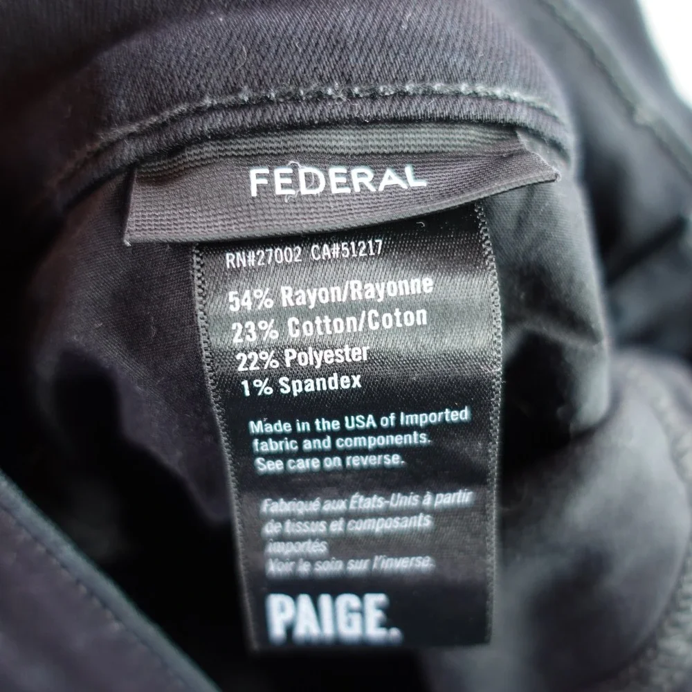 Paige Federal Jeans Mens 31x32 Black Slim Straight Transcend Stretch Denim USA